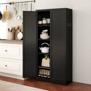 Armadio Dispensa da Cucina in Metallo Nero da 61 Pollici con 4 Ripiani Regolabili, Organizzatore Autoportante Resistente, Capacità 50 kg - Product Image 1