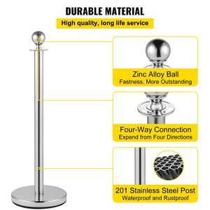 Juego de 2 Postes de Control de Multitudes de 1.5 m con Cuerda de Terciopelo Negro y Barra Plateada, Productos de Control de Acceso - Product Image 3