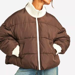 Women's Short Puffer Jacket Winter Quilted <b>Bubble</b> <b>Coat</b> High Waist Hooded Long Sleeve Zipper Closure Casual Fashion Wear 2026 - Product Image 1