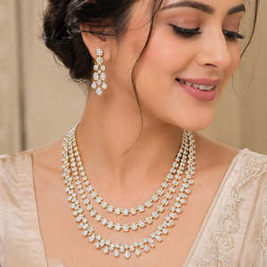 Graceful <b>Crystal</b> Stone Three Layer Necklace <b>Set</b>-Fashion Jewelry - Product Image 2
