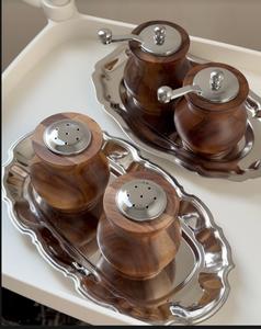 Elegant Wooden Salt and Pepper Shaker Set with Metal Tops for Kitchen Dining Table Seasoning Storage and Tabletop Decor - Product Image 6