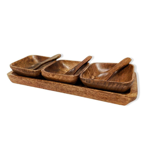 Premium Hand-Carved Acacia Wood Modern Design Condiment Bowl Set Serving <b>Tray</b> Spoons Customizable Eco-Friendly 7-Piece <b>Spice</b> Dip - Product Image 1