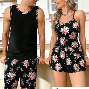 Men's/Women's Plus Size Luxury Summer Couple Style Short Sleeve Printed Camisole 100% Cotton Soft Eco-Friendly Home Sleepwear - Product Image 3