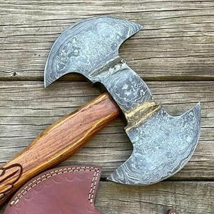 Damascus Steel Double Head <b>Axe</b> Heritage Style Outdoor Tool With Handmade Pattern Steel Head Damascus Steel Double Head <b>Axe</b> - Product Image 5