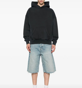 Sweat-shirt à capuche noir surdimensionné unisexe, coupe classique, en coton French Terry, couleur unie, avec poche, pour l'automne - Product Image 2