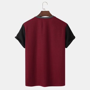 เสื้อยืดแขนสั้นคอกลมผู้ชาย สีดำ เทา แดง ลายบล็อกสี  ทรงปกติ ผ้าถัก ลวดลายเรียบ - Product Image 2
