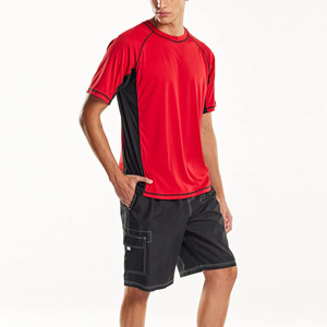 T-shirt de sport personnalisé rouge et noir à manches raglan, OEM ODM, marque privée, logo personnalisé, col rond, séchage rapide, 100 % polyester tricoté, modèle B - Product Image 5