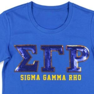 Women's SGR <b>Sequin</b> Patch <b>T</b>-<b>Shirt</b> Custom Sparkle Embroidered Short Sleeve Crew Neck Tee Casual Fashion Sorority Apparel Wholesale - Product Image 3