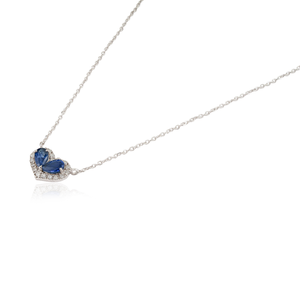 Collar con Colgante en Forma de Corazón con Zafiro Azul y Diamantes, Diseño Minimalista y Delicado, Oro Blanco K14, Joyería Personalizada de Fábrica, Gran Venta - Product Image 5