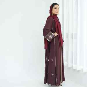 Abaya Moderna Color Café para Mujer, Estilo Dubái, Vestido Largo Informal Islámico Modesto con Cuello Barco, Ligero - Product Image 3