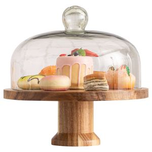 High Quality Wooden Cake Stand with Clear Glass Lid Dishwasher <b>Safe</b> Design for Cupcake Arrangement Stylish Countertop Showcase - Product Image 4