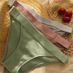 Culottes de bikini côtelées roses pour femmes, taille mi-haute, sans couture, en coton et élasthanne, style basique, sous-vêtements quotidiens - Product Image 4