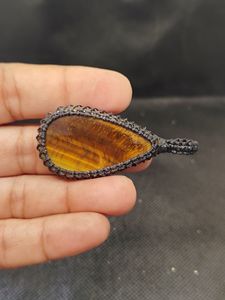 Pendentif en macramé œil de tigre avec cabochons en pierres précieuses naturelles, pendentif en macramé fait main, lot mixte - Product Image 2