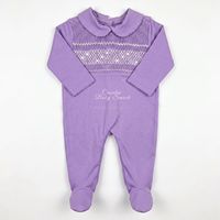 Barboteuse Smockée Violette pour Bébé Fille en Coton Premium à Manches Longues avec Pieds Intégrés, Conception Personnalisée Faite Main