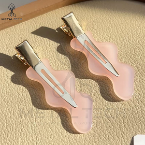 Light Pink Color Metal <b>Hair</b> Sectioning <b>Clips</b> Gold Plated Base Professional Salon Side Bangs Barrettes Women <b>Hair</b> Accessories - Product Image 4