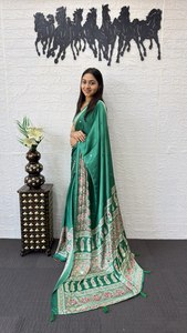 Green Silk Saree With Embroidery Traditional Women's Wear India Pakistan <b>Wedding</b> Engagement All Seasons - Product Image 4