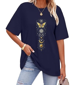 Nueva Llegada: Camiseta de Mujer 100% Algodón Estampada, Manga Corta, Cuello Redondo, Hombros Caídos, Estilo Oversize, Informal, de Bangladesh - Product Image 1