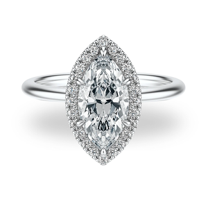 Anillo de Compromiso con Halo de Diamantes Cultivados en Laboratorio, Corte Marquesa, Chapado en Rodio sobre Oro Blanco de 14K, Certificado GIA, Joyería de Aniversario para Mujer - Product Image 1