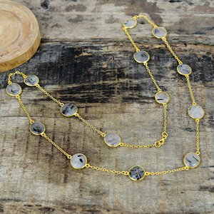 Collier en argent sterling 925 plaqué or 18 carats avec pendentif en pierre gemme de rutile noir naturel de forme fantaisie - Product Image 4