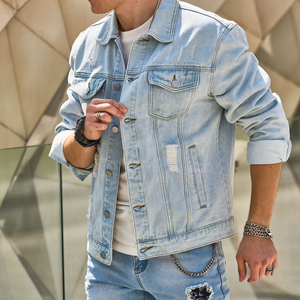 Trendy Oversized Canvas <b>Denim</b> Shirt Jacket Men Streetwear Stand Collar Front Logo Chic <b>Coat</b> - Product Image 4