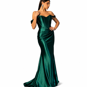 Robe de soirée sirène en satin personnalisée pour femme, épaules dénudées, robe de bal élégante, robe de cérémonie pour invitée de mariage, OEM ODM - Product Image 1