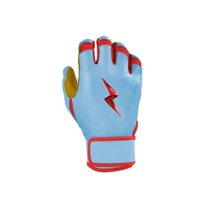 High Quality Blue Leather Batting Gloves with Red Lightning <b>Bolt</b> Design <b>Hook</b> and Loop Closure Ambidextrous Unisex Adult Training - Product Image 4
