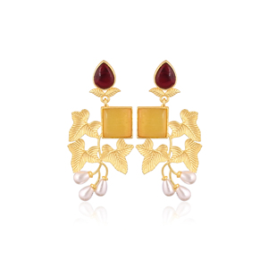 Pendientes de Latón con Perlas de Ojo de Gato Amarillo y Granate, Joyería Chapada en Oro para Mujer, Lote al por Mayor de 10 Pares - Product Image 1
