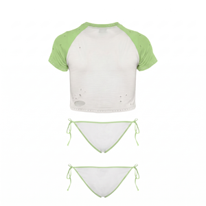 Nouveau bikini deux pièces taille haute, décolleté plongeant, sans bretelles, style européen et américain, sexy, couleur unie, 100% polyester, fermeture boutonnée sur le devant - Product Image 2