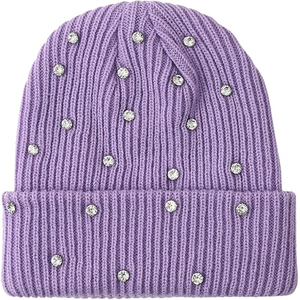 Fashion Black Crystal Beanie Hat Ribbed Knit <b>Winter</b> <b>Cap</b> Women Men Soft Warm Skull <b>Cap</b> Custom OEM Wholesale - Product Image 2