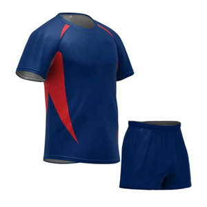 Camiseta de Fútbol Azul para Hombre con Detalles Rojos, Manga Corta, Cuello Redondo, Absorbe la Humedad, Ajuste Atlético, Estampado Sublimado, para Todas las Temporadas - Product Image 1