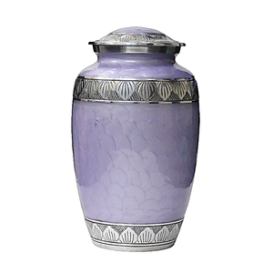 Urne funéraire en aluminium pour adulte avec gravure, finition en étain et émail violet clair, fournitures funéraires en métal pour cendres humaines - Product Image 1