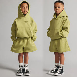 Conjunto de Sudadera con Capucha y Pantalones Cortos para Niñas, Conjuntos Deportivos de Algodón y Felpa, Conjuntos de Sudadera con Capucha y Pantalones Cortos para Niños, Conjuntos Deportivos con Logotipo Personalizado - Product Image 3