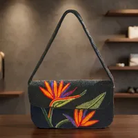 Sac à bandoulière brodé de perles florales multicolores style bohème avec fermeture éclair pour femme, idéal pour un usage quotidien