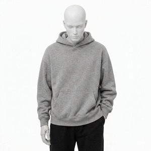Sudadera con Capucha Extra Grande para Hombre, Color Gris Sólido, Algodón French Terry, Corte Casual, Largo Regular, Diseño con Bolsillos, Ropa de Otoño - Product Image 3
