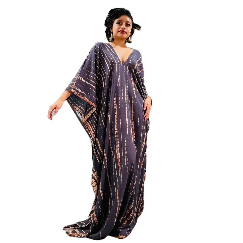 Rayon Floor Length Kaftan Islamic Clothing Tie Dye Printed Free Size Long Dress Kaftan For Muslim Women Casual Wear Night Wear
