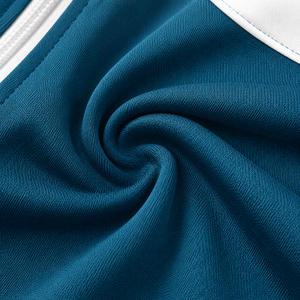 Blouson de sport bleu pour homme avec empiècements blancs, fermeture éclair, col montant, en polyester respirant, idéal pour l'automne - Product Image 5