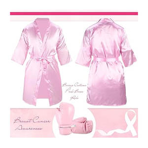 Conjunto de 2 piezas de disfraz de boxeo para Halloween, con diseño de concienciación sobre el cáncer de mama, talla XL, bata de boxeo y guantes de satén rosa para adultos, conjunto de boxeadora para mujer - Product Image 4