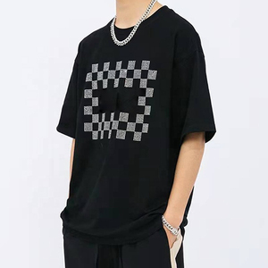 T-shirts personnalisés pour hommes en gros, style streetwear, transfert de strass, 100 % coton respirant, écologique, faible MOQ, tendance et élégant - Product Image 2
