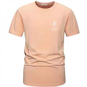 Camiseta de Manga Corta para Hombre Index Apparel, Color Durazno, Cuello Redondo, Corte Regular, Diseño Sólido de Punto Informal, Transpirable, Logotipo Frontal, 100% Algodón - Product Image 1