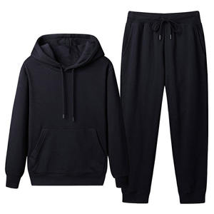 Conjunto deportivo de sudadera con capucha y pantalones de chándal, forrados con forro polar cálido, conjunto a juego, cómodo para el gimnasio y entrenamiento en invierno. - Product Image 1