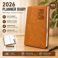 Agenda 2026 B5 en cuir PU, couverture rigide, reliure à chevalet, gaufré, organisateur quotidien, carnet de notes, format de poche portable pour le travail