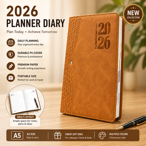 B5 Planner <b>Diary</b> PU Leather Hardcover Saddle Stitching Daily Organizer Calendar Notebook Portable Pocket Size for <b>Work</b> Travel - Product Image 3