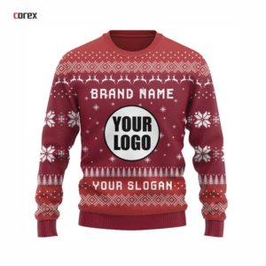 Corex Custom Logo Christmas <b>Sweater</b> Unisex Maroon Knitted <b>Crewneck</b> Pullover Holiday Sublimation Print 100% Cotton Breathable - Product Image 3