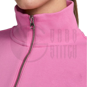 Sudadera de Forro Polar Oversize para Mujer, Personalizada, con Cierre de Cremallera de Cuarto, Estampada, con Logo Frontal, Cuello Simulado, Rosa, OEM ODM - Product Image 3