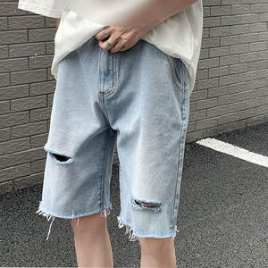 กางเกงยีนส์ขาสั้นผู้ชายสำหรับฤดูร้อน เอวกลาง ปักลาย ยืดได้ ขาดๆ ทรงสลิมตรง ผ้าฝ้าย 100% สไตล์วินเทจ สปอร์ต แฟชั่นสตรีทแวร์ - Product Image 3