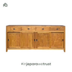 Buffet de rangement moderne en teck massif européen à 4 portes, couleur personnalisable, durable et écologique pour salon et cuisine - Product Image 4