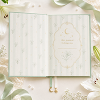 Carnet de Jour LABON Personnalisé « Jardin de Lys au Clair de Lune » – Couverture Rigide Vert Sauge avec Dorure Or – Journal Esthétique de Luxe – Papeterie en Gros