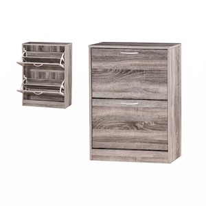 Meuble à chaussures moderne 2524 en bois, fin et inclinable, avec 2 tiroirs rabattables, gain de place, pour entrée, salon, atelier, organisateur de rangement - Product Image 3