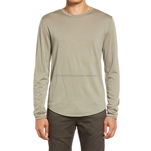 Custom <b>Men's</b> Long Sleeve 70% Bamboo 25% Cotton 5% Spandex <b>T</b>-<b>Shirt</b> <b>Man</b> Blank Plain Raw Edges <b>Curved</b> <b>Hem</b> Bamboo <b>T</b> <b>Shirt</b> - Product Image 1