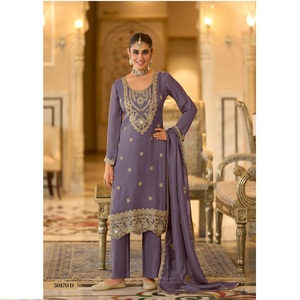 Premium Co-ord Silk Suit Pant Dupatta Set <b>Women</b> Traditional Embroidery <b>Kurta</b> Special Occasion Quick Dry Regular Fit Regular - Product Image 1